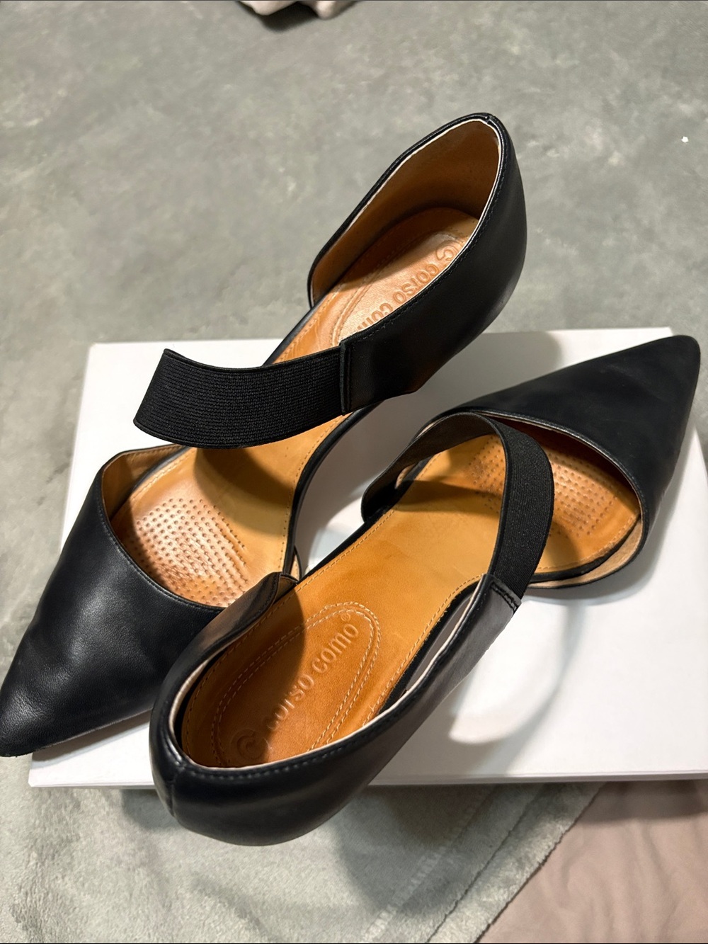 Corso Como Black Pointed D'Orsay Flats with Elastic Strap